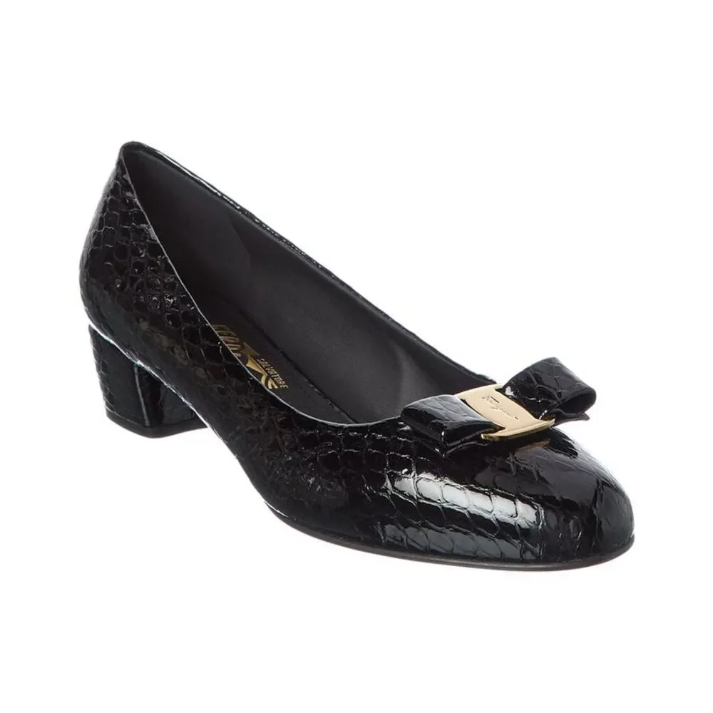 Ferragamo Vara Ornament Leather Pump, Black